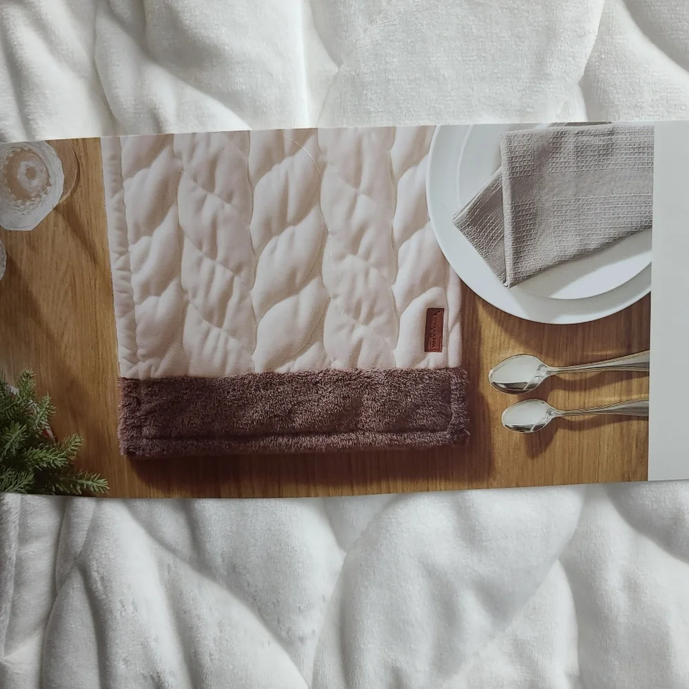 UGG Koolaburra Jasper White Quilted Table Runner Gray Faux Fur Farmhouse New
